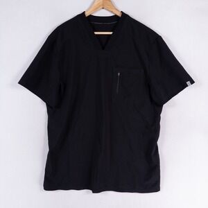Cherokee Scrub Top Men Large Black V Neck Knit Panel Infinity Collection Medical